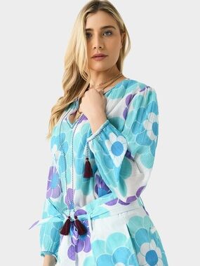 Antik Batik Women's Suny Blue Floral Blouse